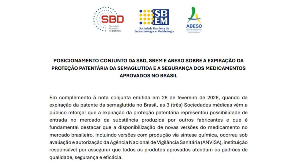 Após fim da patente, entidades médicas afirmam que semaglutidas aprovadas seguem padrões de qualidade e eficácia 1 semaglutida posicionamento entidades diabetes e obesidade