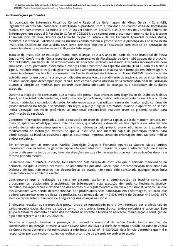 Escola é notificada por monitorar a glicemia e aplicar insulina em crianças com diabetes tipo 1 em Passa Quatro (MG) 2 Captura de Tela 2026 07 13 as 12.23.21