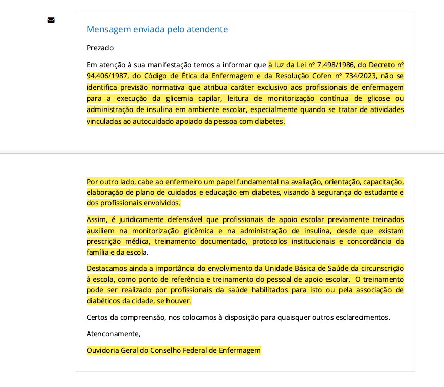 Conselho Federal de Enfermagem diz que aplicação de insulina não é exclusiva da categoria após caso em escola de Passa Quatro-MG 1 Captura de Tela 2026 07 15 as 14.43.13