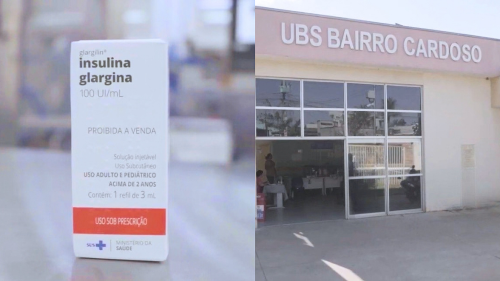 Insulina glargina já chegou ao SUS: saiba quem tem direito e como acessar pela UBS Insulina glargina distribuída pelo SUS em embalagem do Ministério da Saúde ao lado da fachada de uma Unidade Básica de Saúde (UBS).